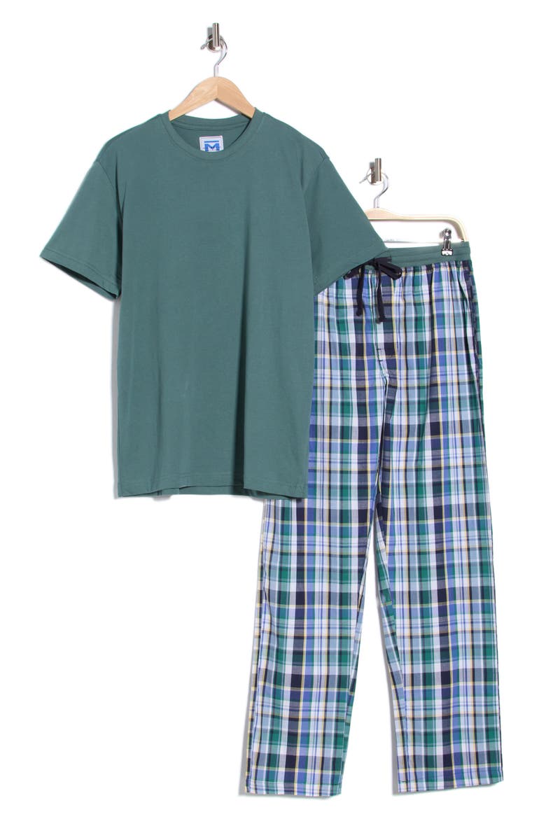 T-Shirt & Plaid Pajama Pants Set, Alternate, color, WATERCRESS