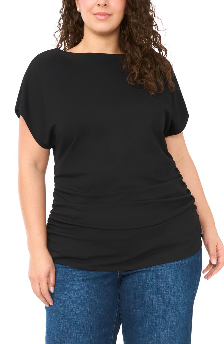 Halogen<sup>®</sup> Shirred Dolman Short Sleeve Ponte Top, Main, color, Rich Black 060