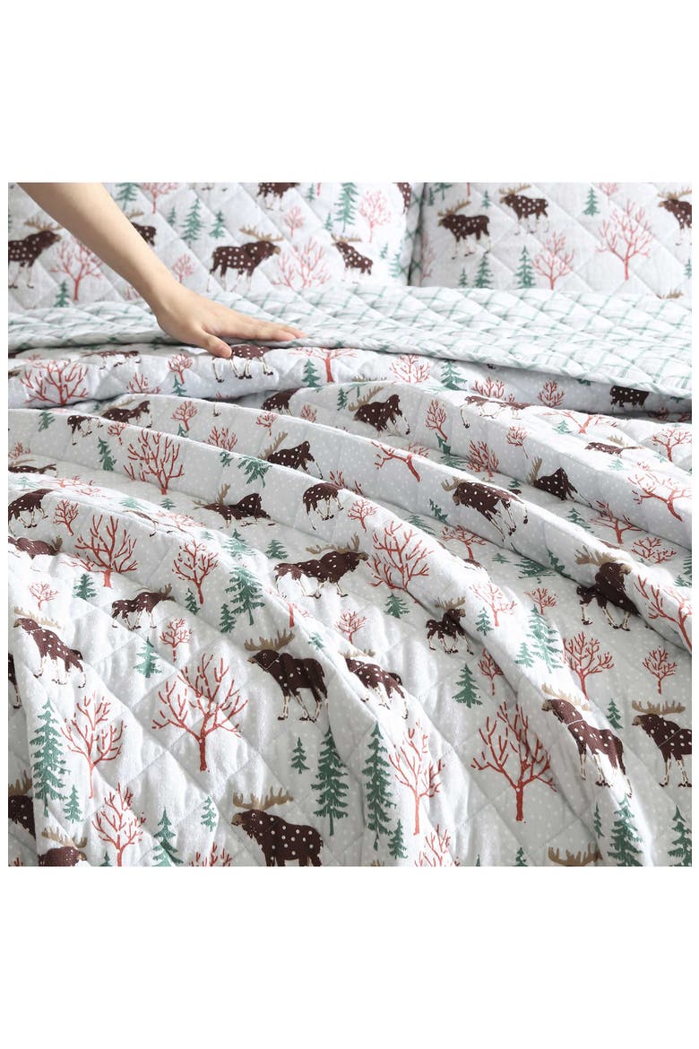 Mountain Moose Cotton Flannel Twin Quilt & Sham Set, Alternate, color, LT-PASTEL GREY