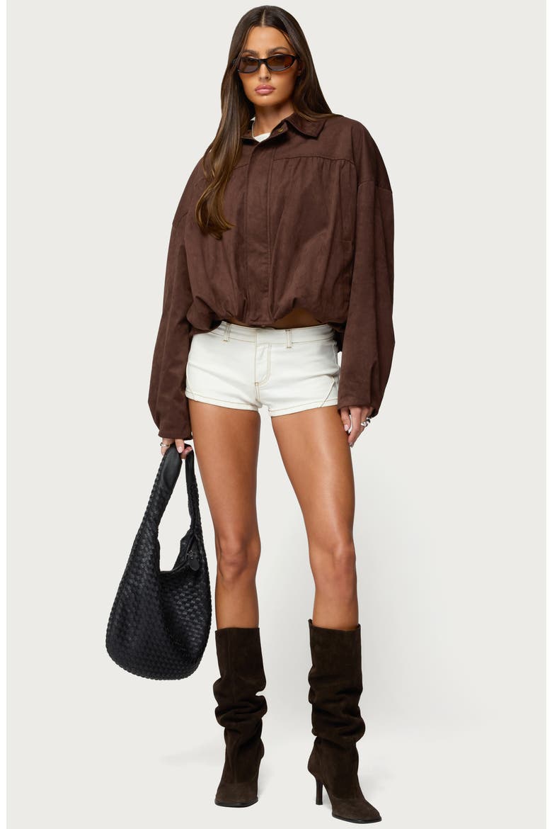 Alberta Bubble Hem Faux Suede Jacket, Alternate, color, DARK-BROWN