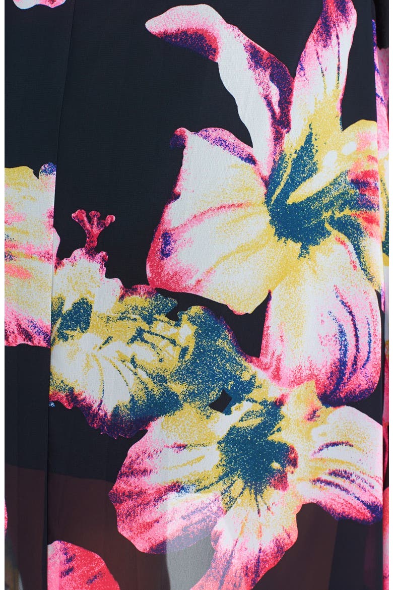 Floral Print Ruffle High/Low Dress, Alternate, color, NEON PINK