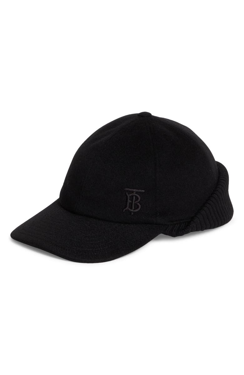 Burberry Cashmere Baseball Cap with Knit Cuff, Main, color, Black