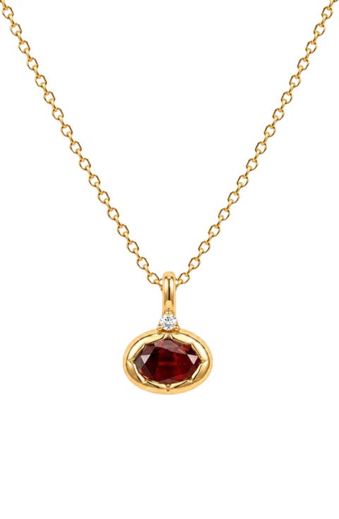 Oval Birthstone Charm Necklace