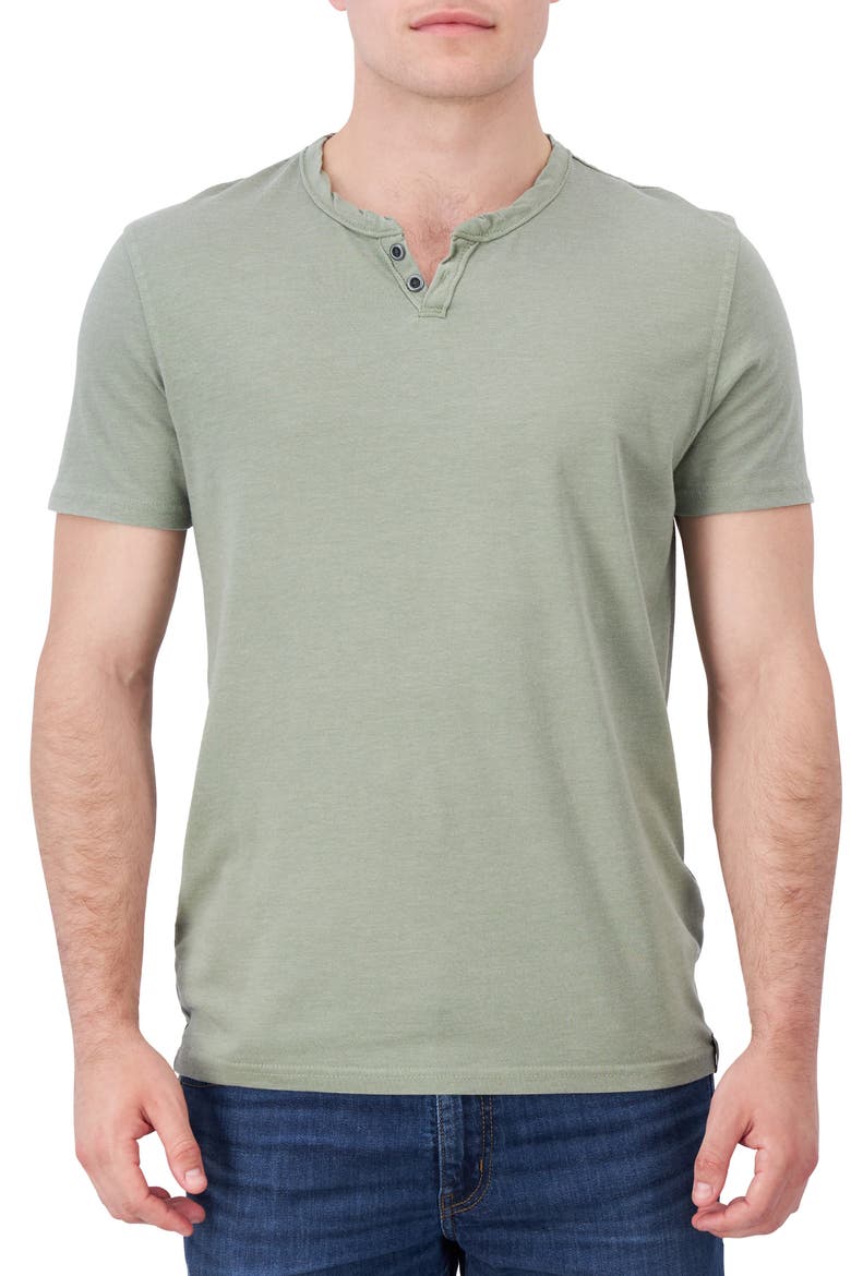Button Notch Neck T-Shirt, Main, color, OIL GREEN