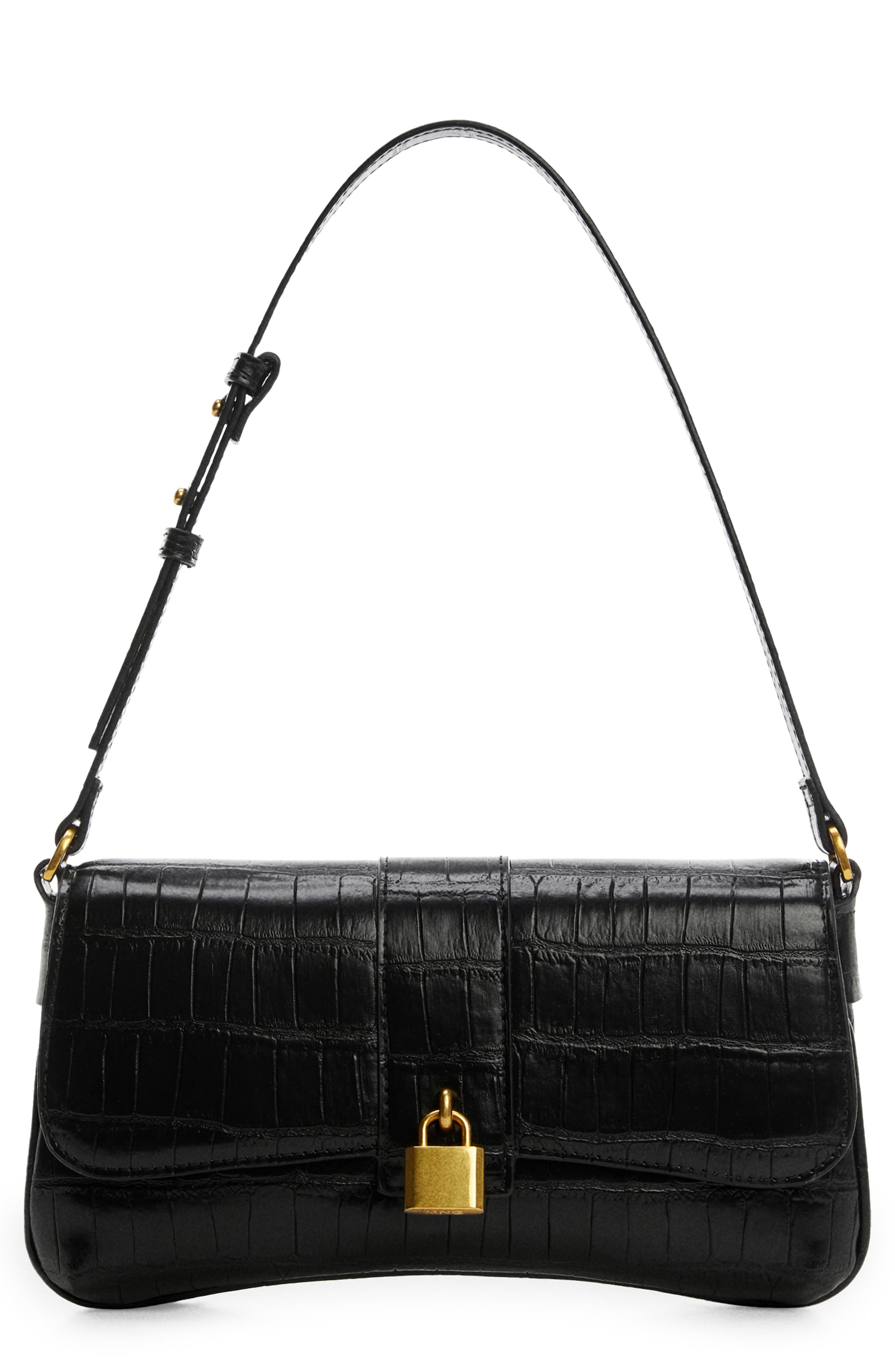 MANGO Padlock Croc Embossed Shoulder Bag, Main, color, 