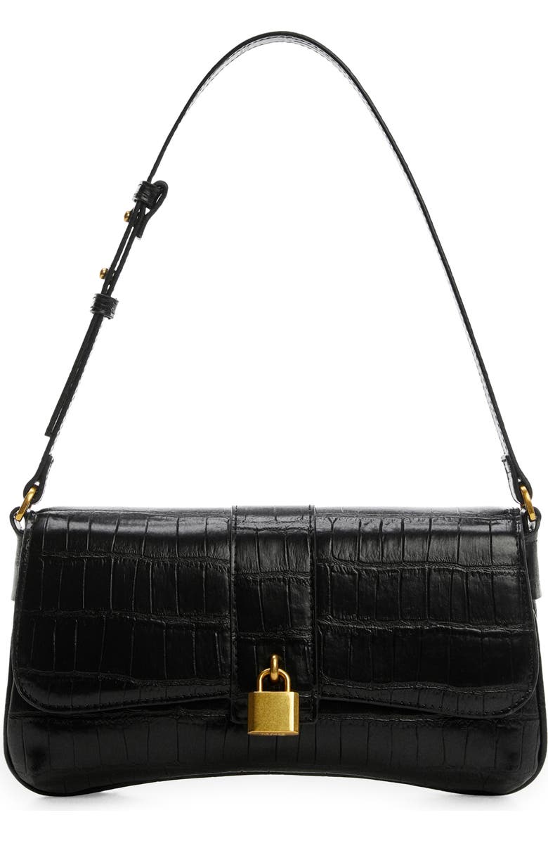 MANGO Padlock Croc Embossed Shoulder Bag, Main, color,