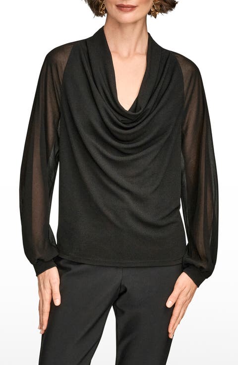 Sheer Sleeve Cowl Neck Top