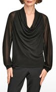 Donna Karan New York Sheer Sleeve Cowl Neck Top