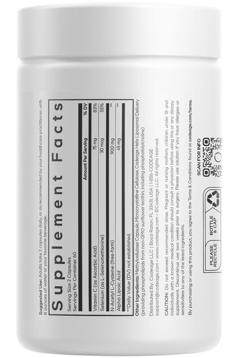 Liposomal NAC+ Platinum, N-Acetyl L-Cysteine, Vitamin C, Alpha Lipoic Acid, Selenium, Alternate, color, White