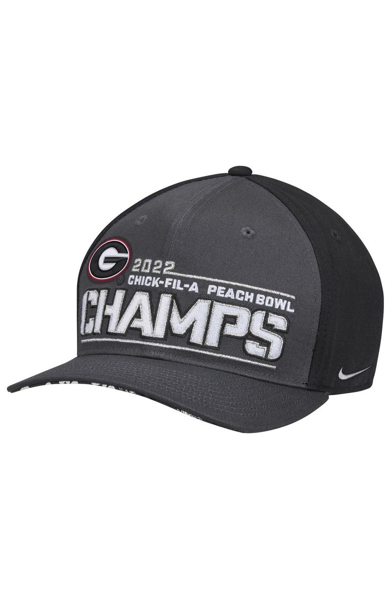 Nike Men's Nike Black Georgia Bulldogs College Football Playoff 2022 Peach Bowl Champions Locker Room CL99 Adjustable Hat, Main, color, 