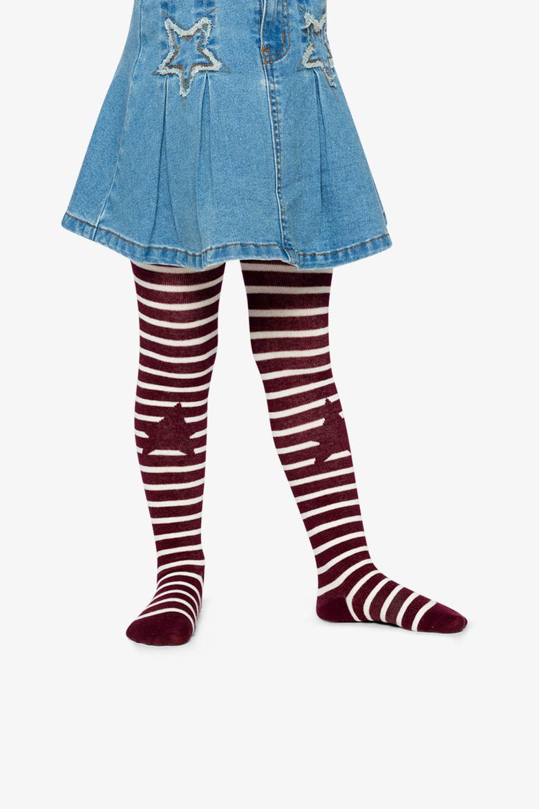 Knit Striped Star Knee Stretch Tights, Alternate, color, Reddish-Brown