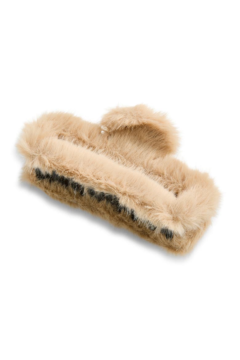 Faux Fur Jaw Clip, Main, color, TAN