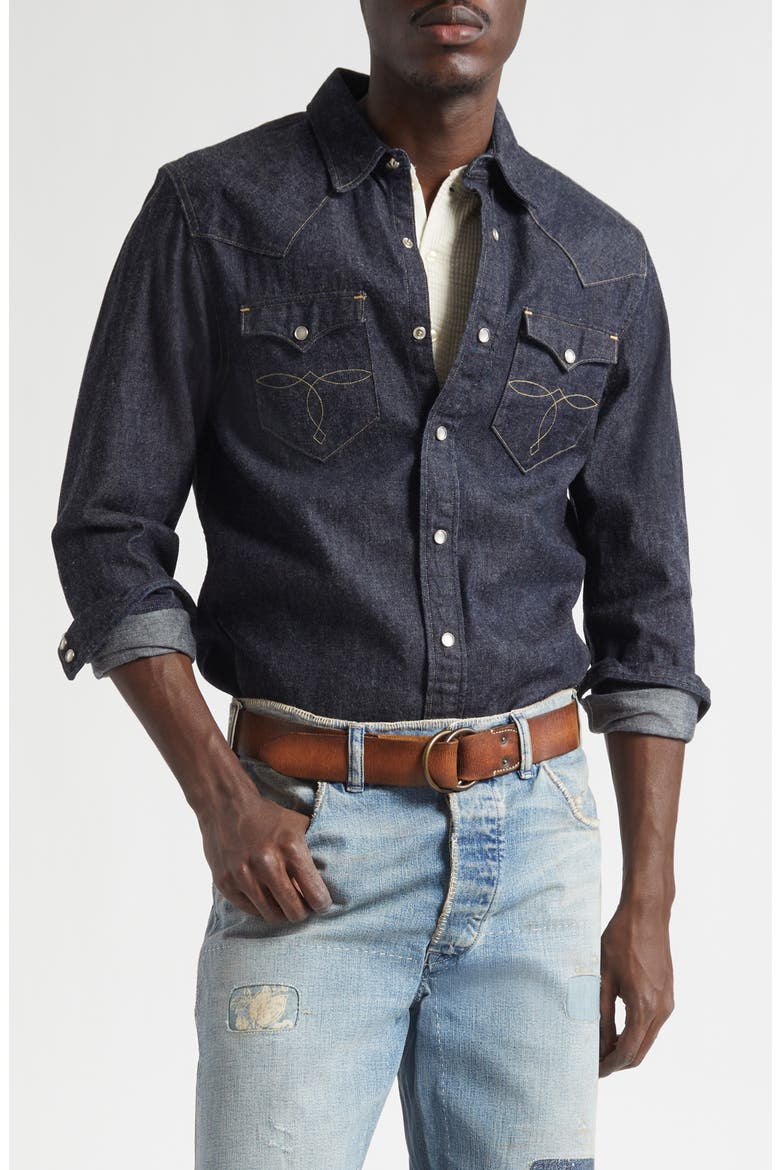 Buffalo West Slim Fit Denim Western Snap-Up Shirt, Main, color, RINSE
