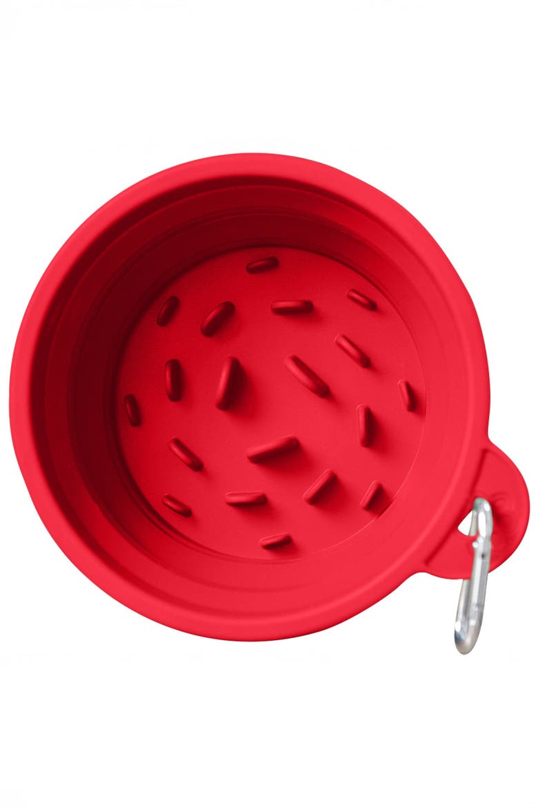 Slow-Feeding, BPA-Free Silicone Travel Dog Bowl, Main, color, Ruby Red