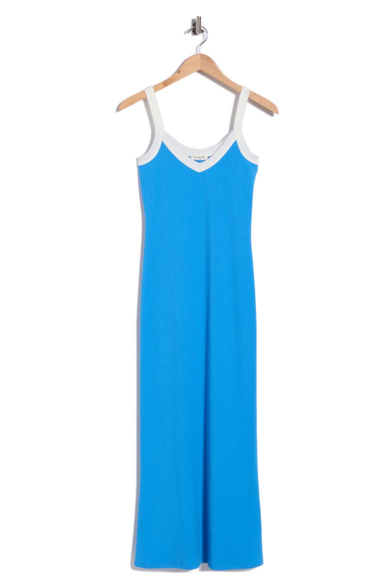 Contrast Trim Ribbed Tank Dress, Alternate, color, BLUE