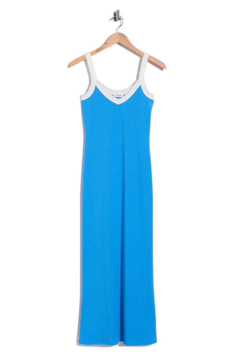 Loveappella Contrast Trim Ribbed Tank Dress, Main, color, Blue