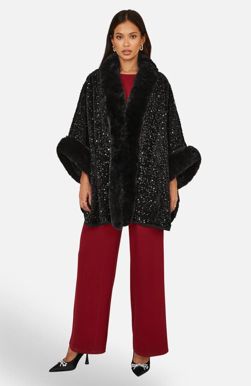 Yumi Textured Faux Fur Lined Cape In Black