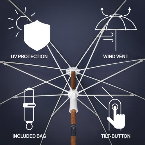 Jonathan Y Mariner 6.5 Ft. Classic Cottage Fringe Tassel Market Beach Umbrella With Push Button Tilt In Blue