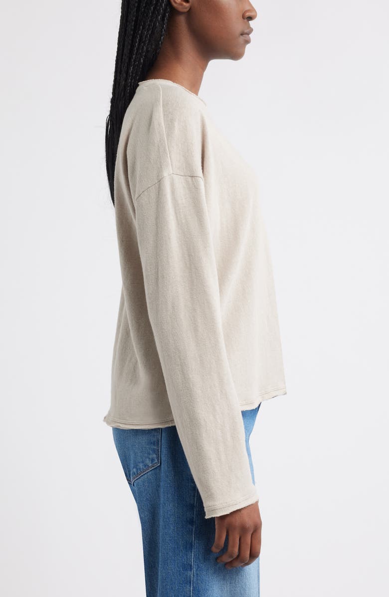 Roll Crewneck Boxy Long Sleeve Cotton Blend Top