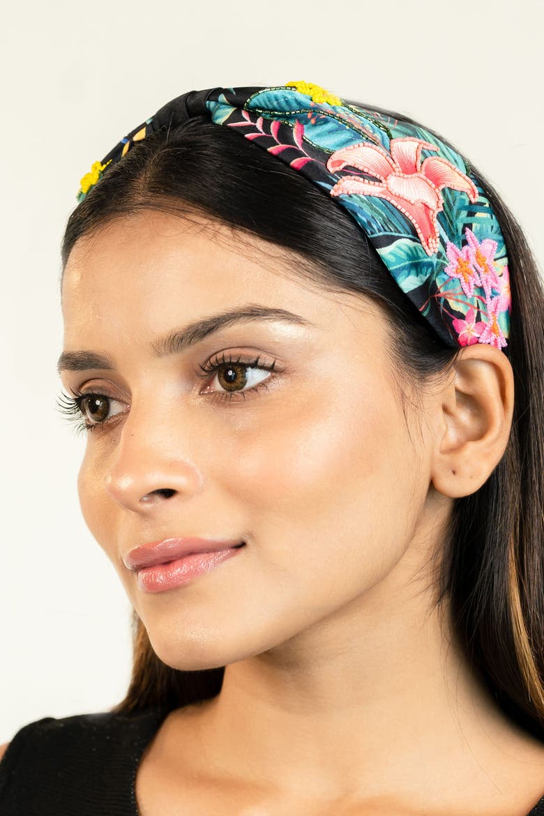 Tropical Knotted Headband - Black, Alternate, color, Black