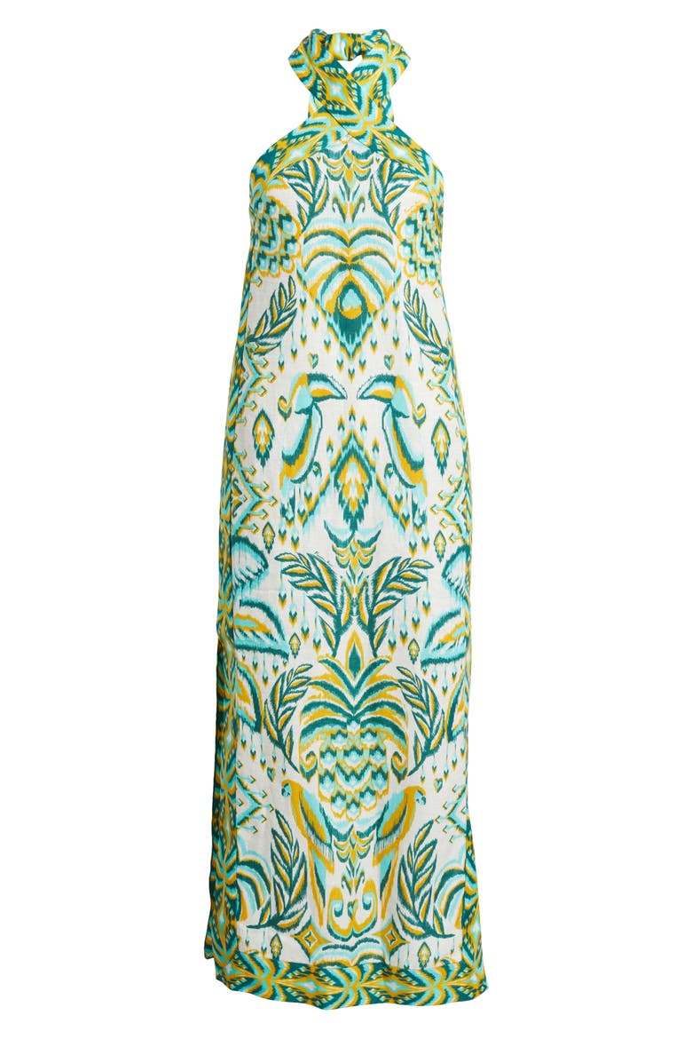 Tropical Tapestry Halter Linen Maxi Sundress, Alternate, color, OFF-WHITE