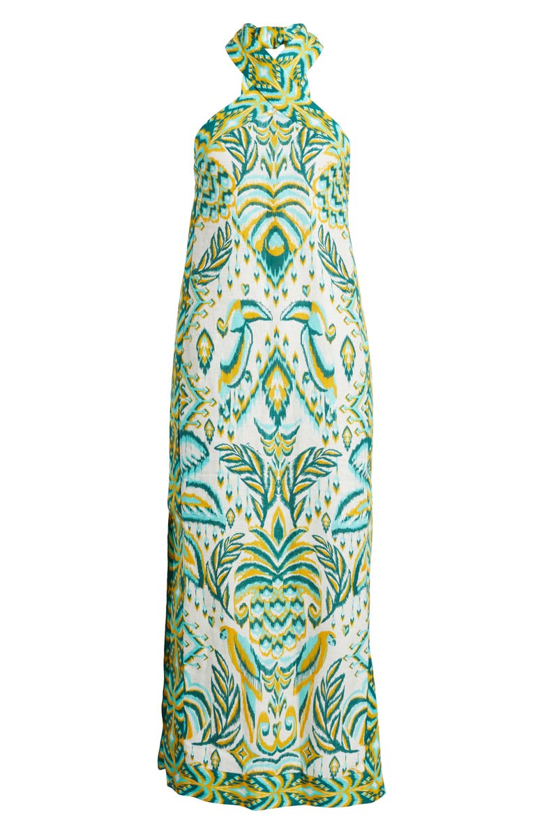 FARM Rio Tropical Tapestry Halter Linen Maxi Sundress, Alternate, color, Off-White