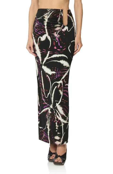 Aven Abstract Floral Print Maxi Skirt