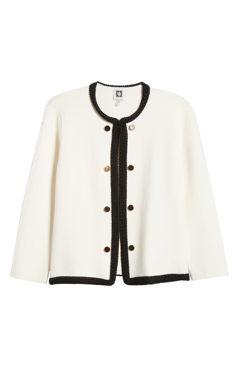 Anne Klein Button Front Crochet Trim Cardigan, Alternate, color, 