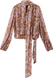 MANGO Floral Print Tie Neck Top