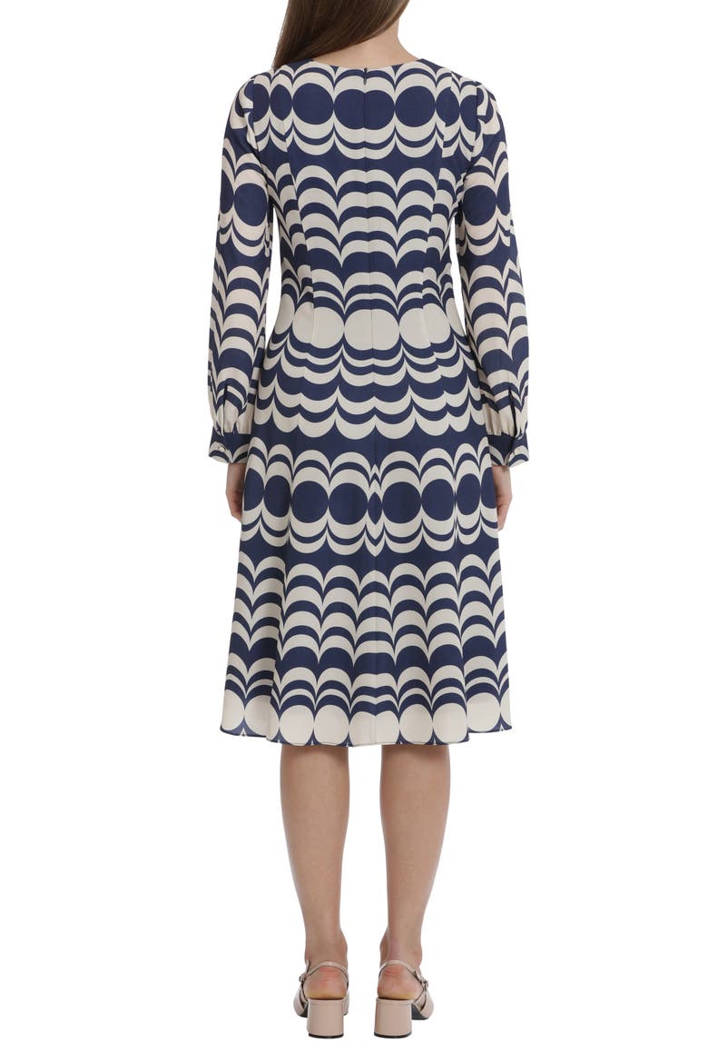 Geo Print Long Sleeve Dress, Alternate, color, NAVY/ BEIGE