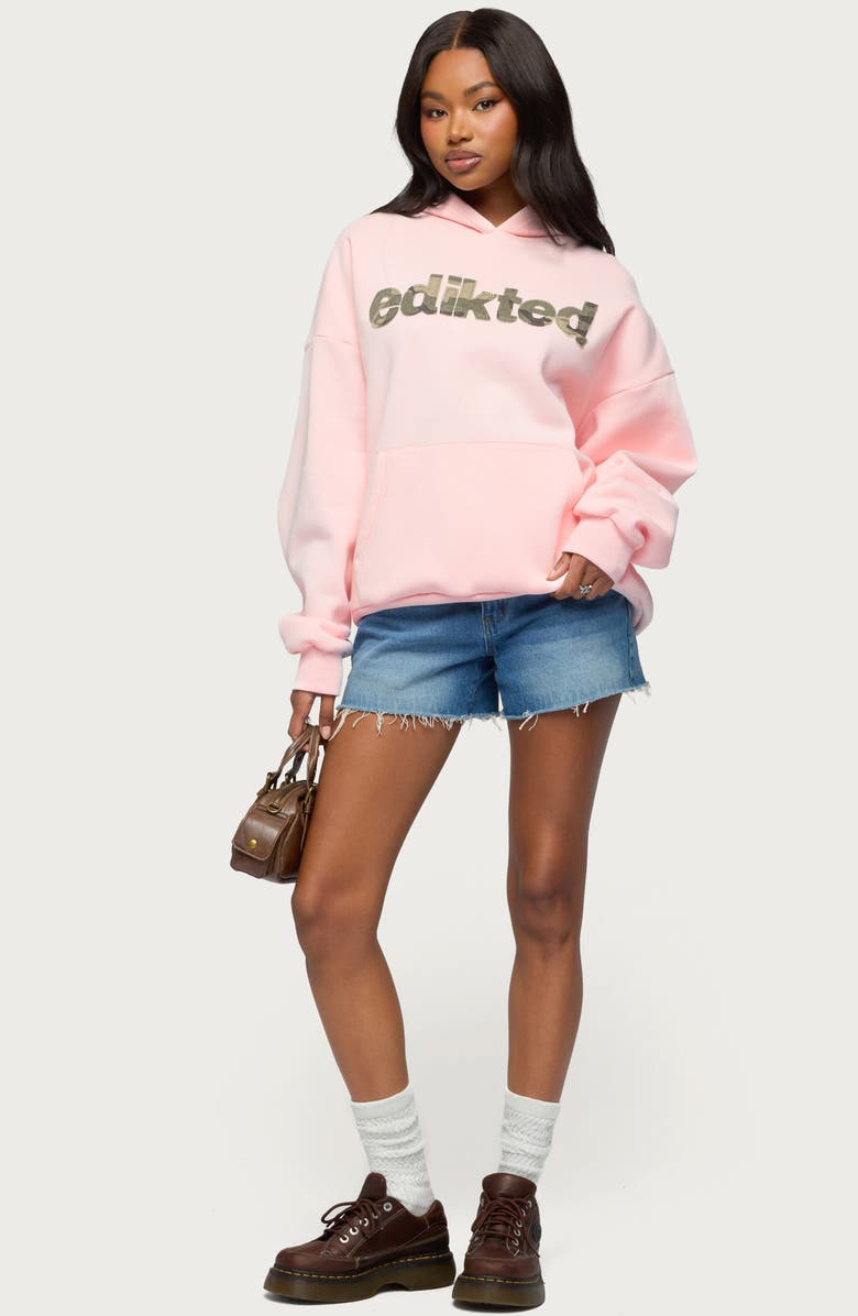 EDIKTED Camo Cutie Logo Oversize Hoodie, Alternate, color, Light-Pink