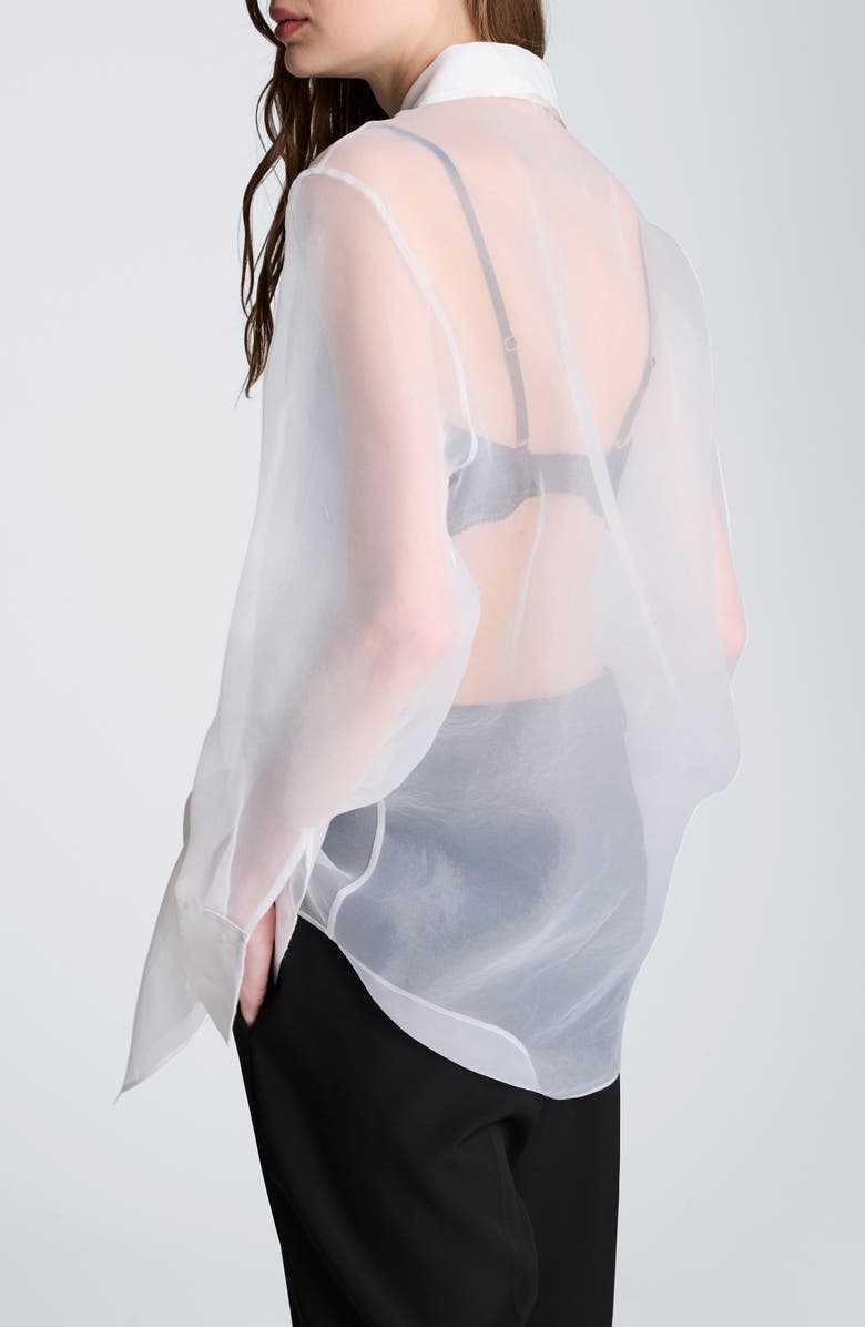 Kenneth Cole Sheer Oversize Button-Up Shirt, Alternate, color, Feather White