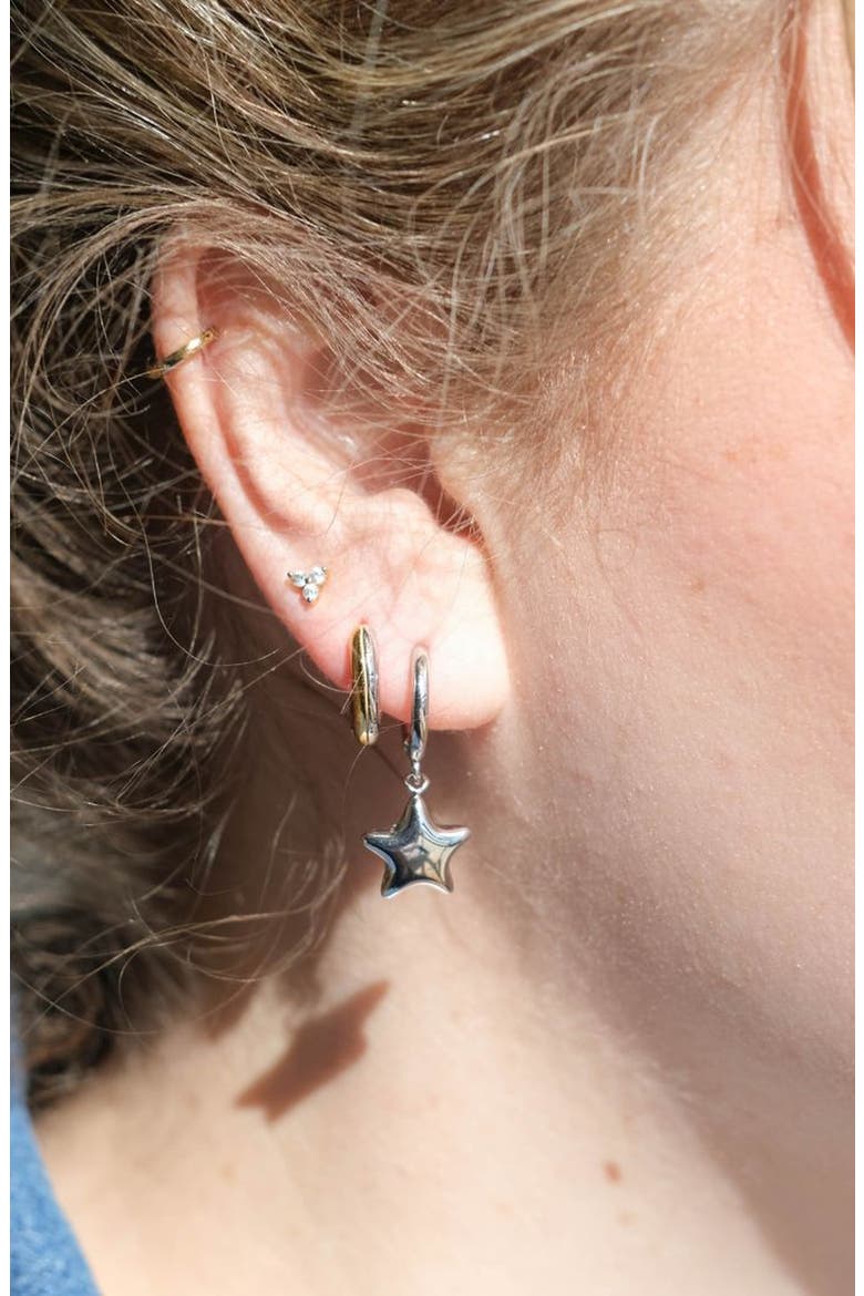 Waterproof Puffy Star Huggie Earrings, Alternate, color, Silver