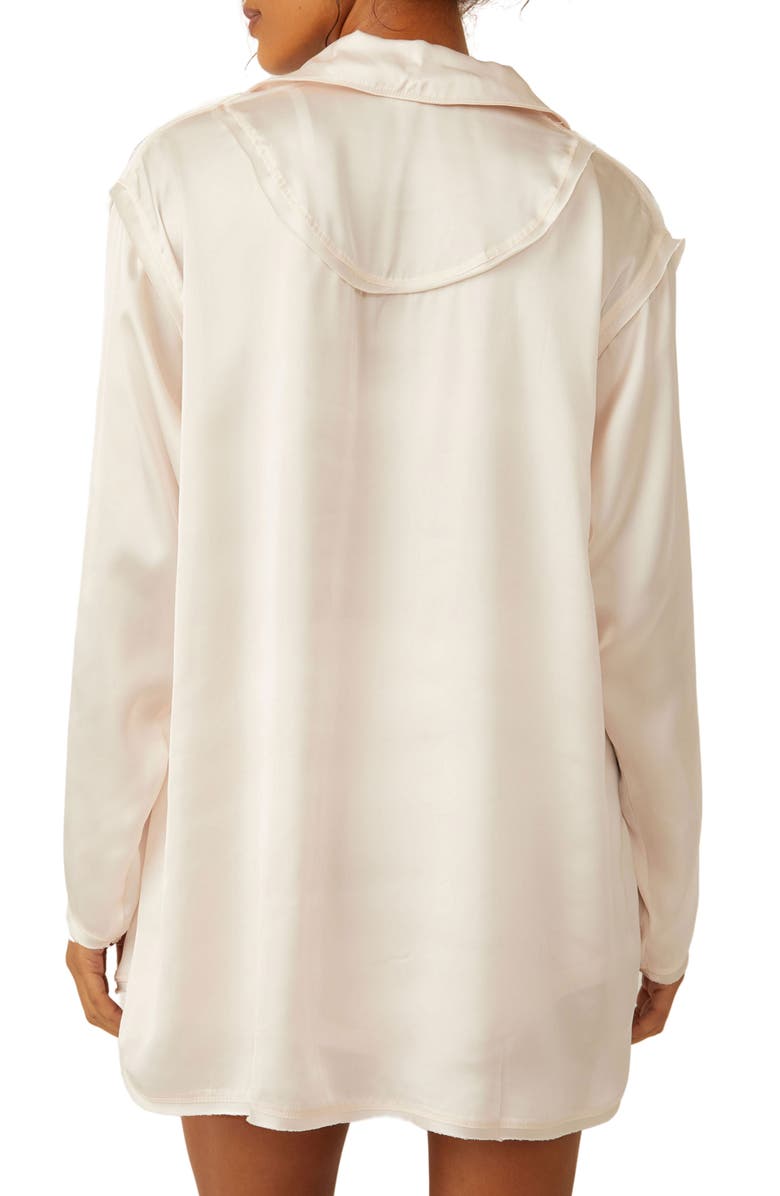 Free People Like Honey Long-Sleeve Satin Pajama Shirt, Alternate, color,