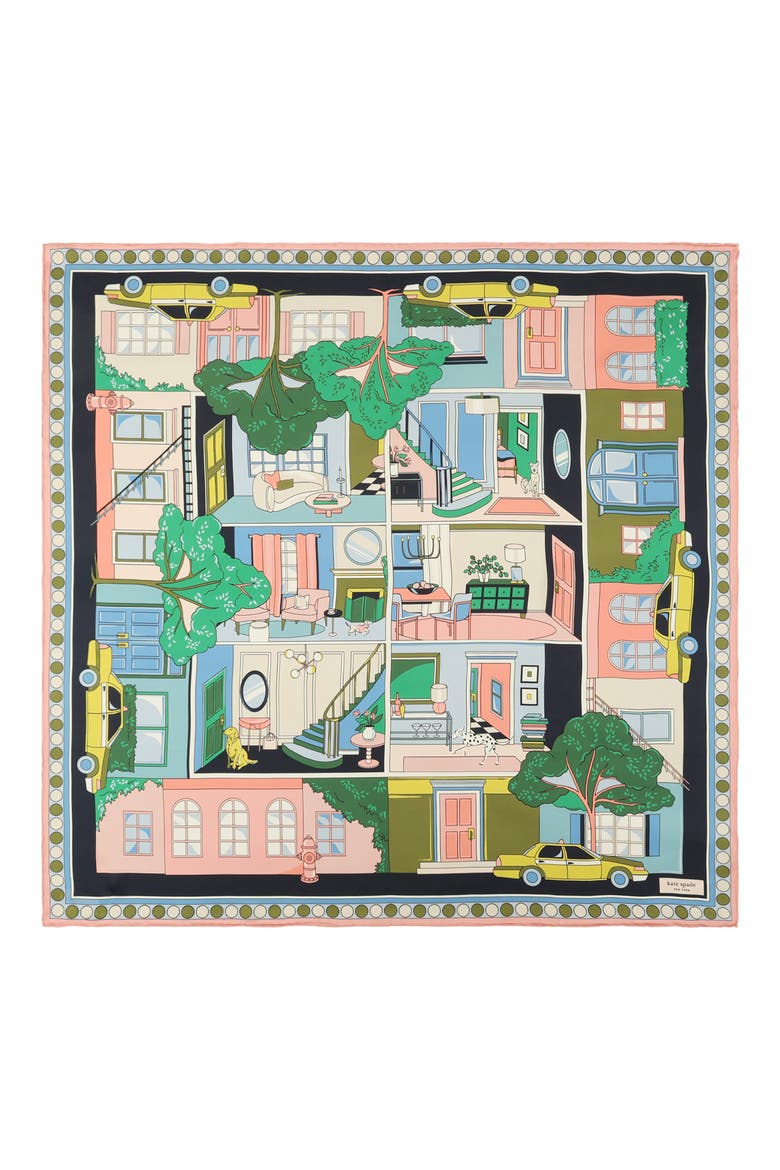 townhouse silk square scarf, Alternate, color, PINK MULTI