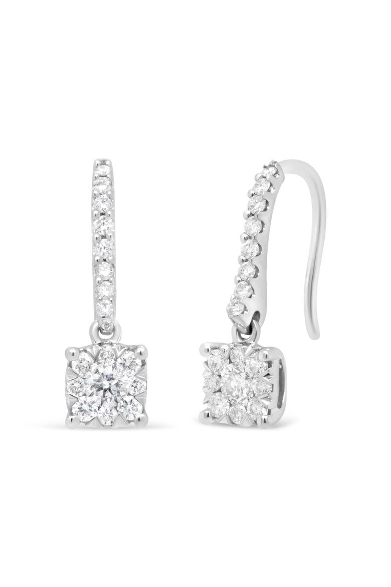14K White 1/2 Cttw Round Diamond Halo Dangle Hook Earring -, Alternate, color, White