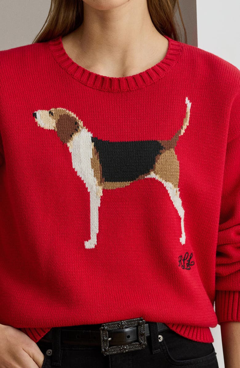 Lauren Ralph Lauren Intarsia Foxhound Cotton Sweater, Alternate, color, Ralph Red Multi