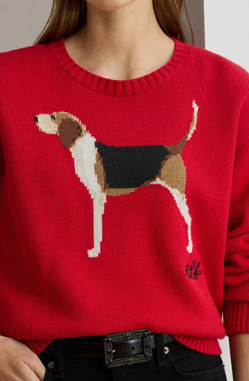 Ralph Lauren Intarsia-knit Foxhound Cotton Sweater In Red