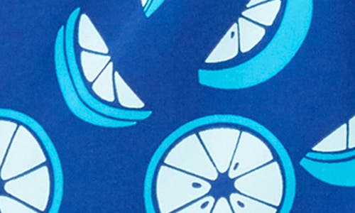 Tom & Teddy Citrus Print Swim Trunks In Ocean Blue