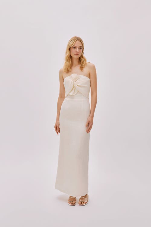 Labeca London Alaia White Linen Twist Maxi Dress In White