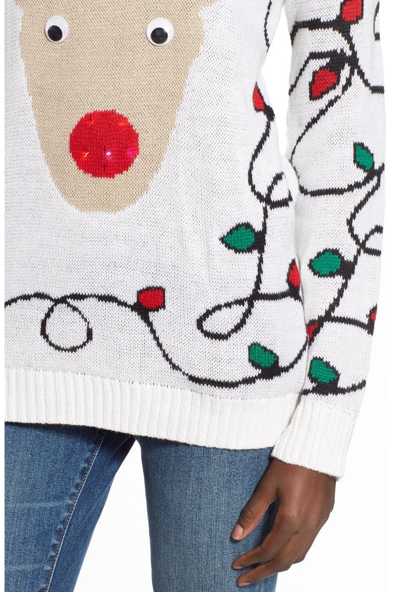 Light-Up Reindeer Jacquard Christmas Sweater, Alternate, color, IVORY