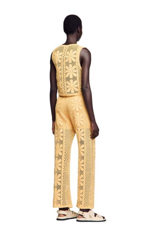 Sandro Crochet Sleeveless Cardigan In Yellow