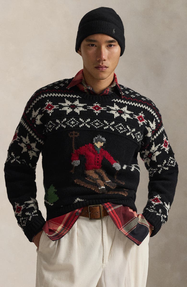 Polo Ralph Lauren Skier Wool Graphic Crewneck Sweater, Alternate, color, Black Combo