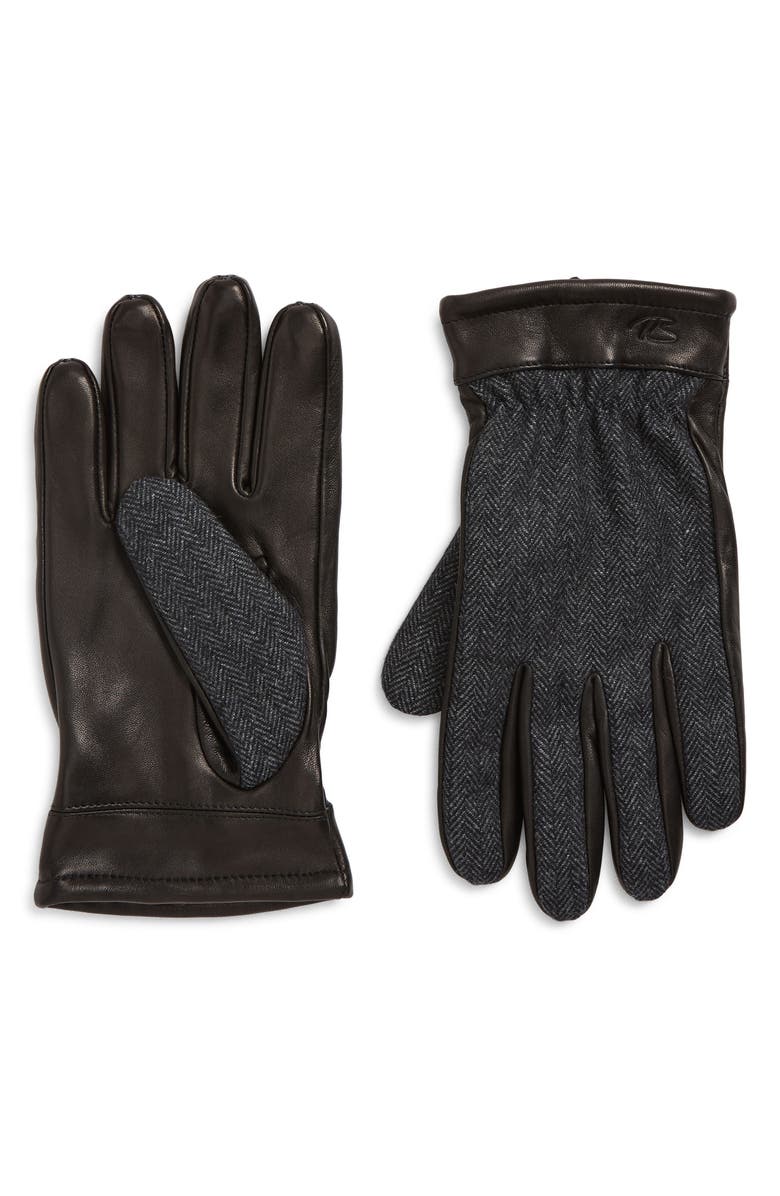 Robert Barakett Herringbone Leather Trim Gloves, Main, color, Black