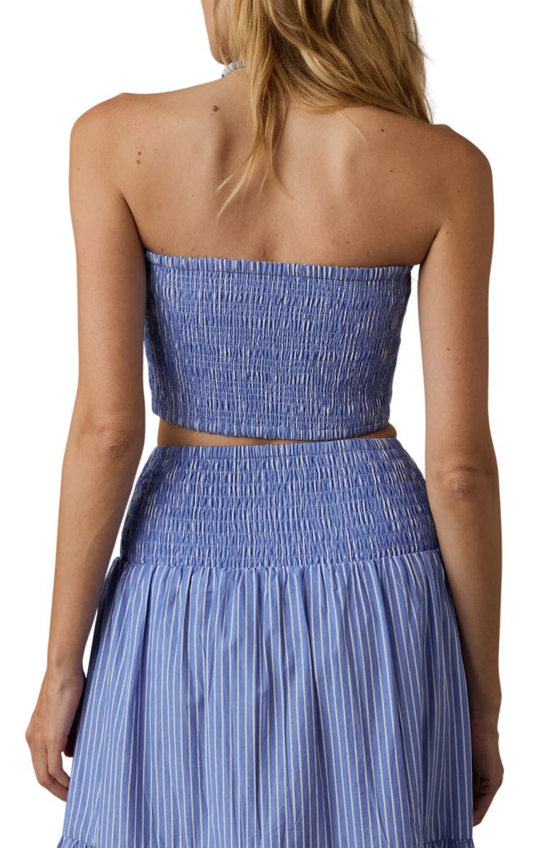 Faherty Coastal Organic Cotton Poplin Smocked Strapless Top, Alternate, color, Deepwater Stripe
