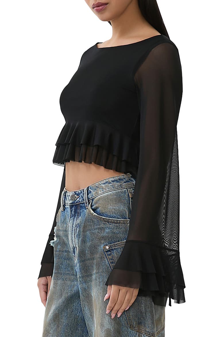 Inaya Layered Bell Sleeve Crop Top, Alternate, color, NOIR