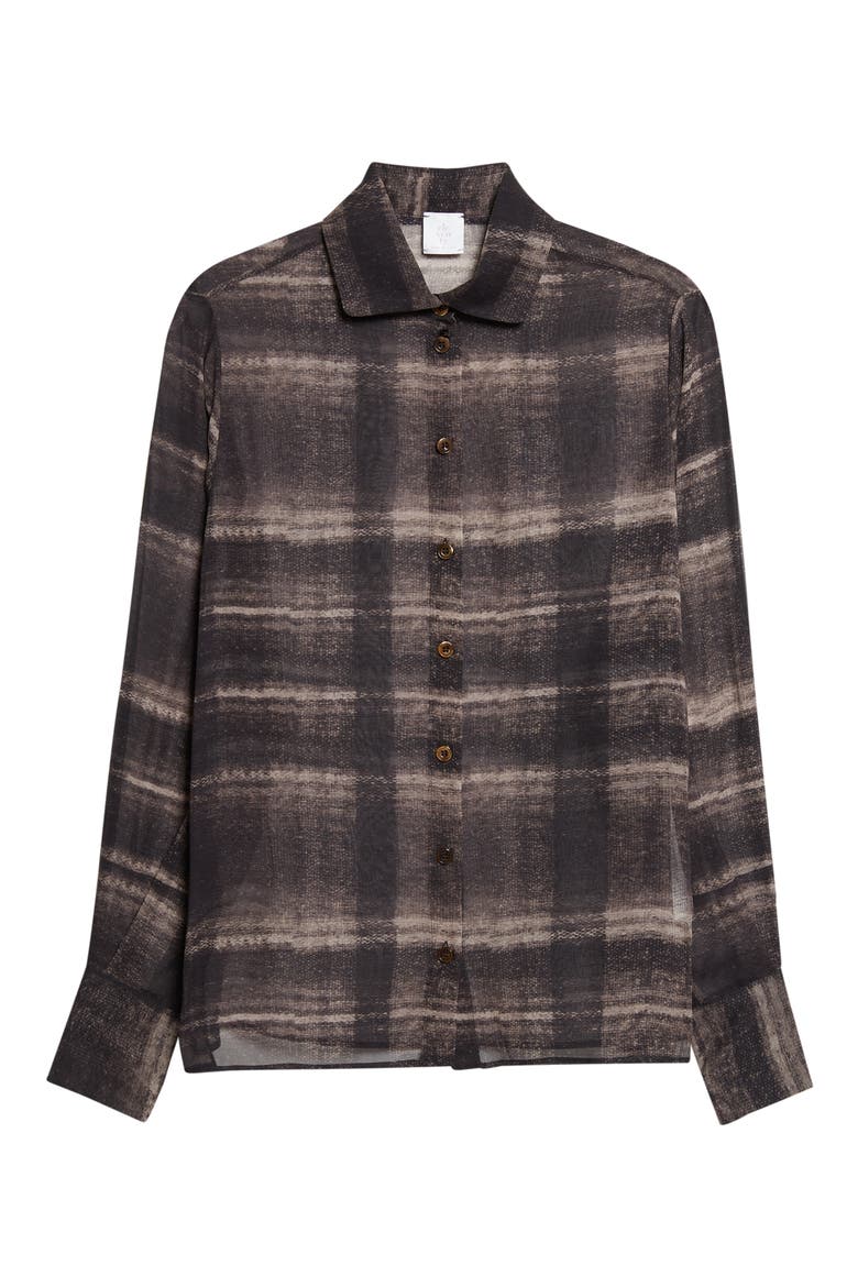 Plaid Silk Button-Up Shirt, Alternate, color, 05 BROWN