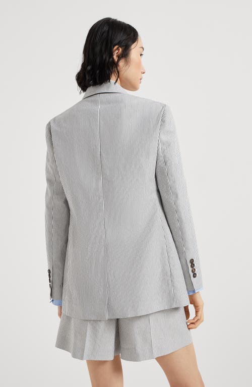 Brunello Cucinelli Striped Twill Blazer In Light Grey
