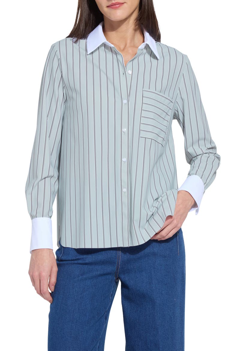 Stripe Button-Up Shirt, Main, color, MOON STRP