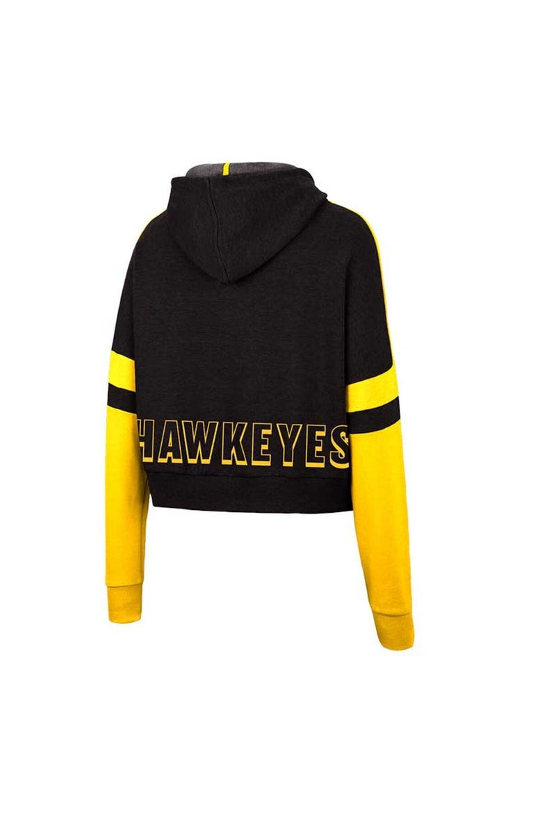 Women's Colosseum Black Iowa Hawkeyes Throwback Stripe Arch Logo Cropped Pullover Hoodie, Alternate, color, Black